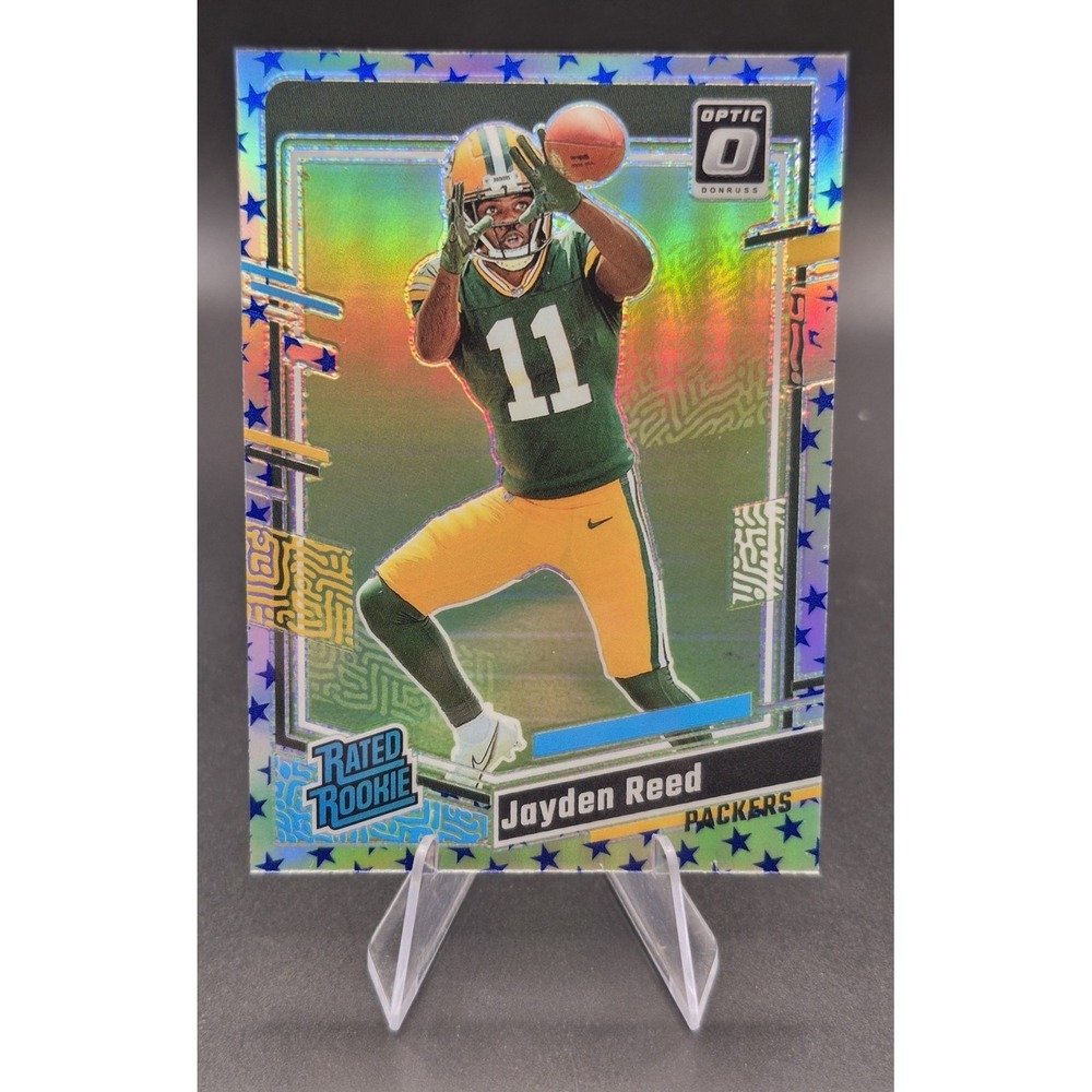 Jayden Reed 2023 Donruss Optic Blue Star Emoji SSP Rated Rookie Packers #239